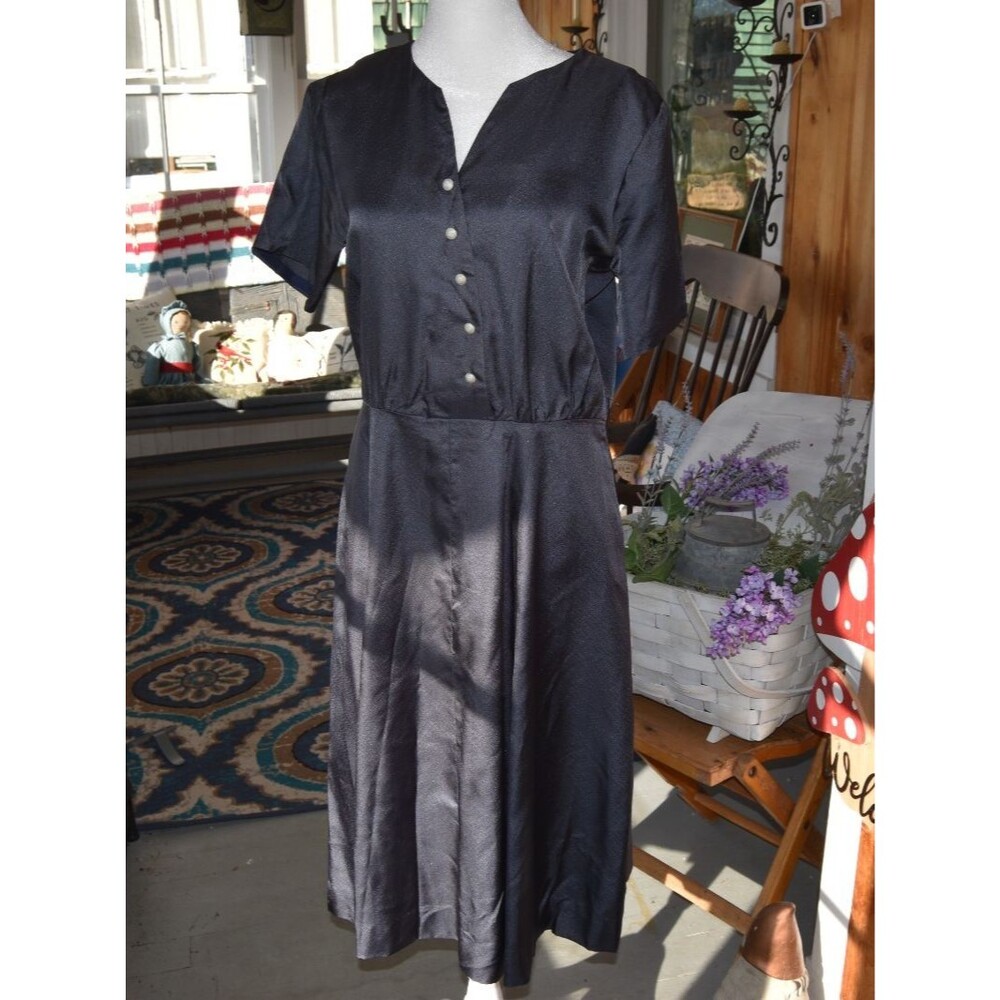 Vintage Handmade 1960s Shirt Dress A-Line Skirt Assymetrical Snap Blue Medium